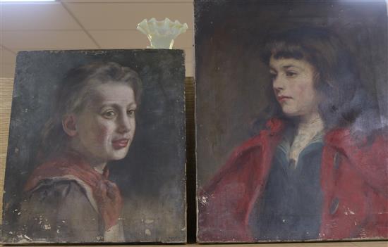 English School, two unframed oil portraits, largest 53 x 43cm